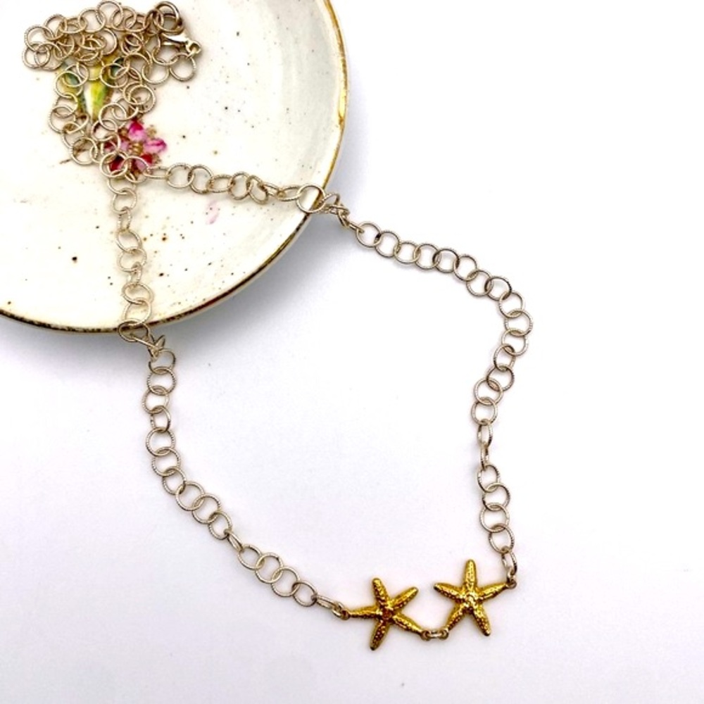 925 Sterling Silver Star Fish Link Necklace